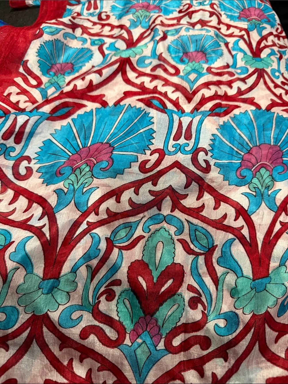 Silk Lightweight Skinny Bag Scarf in Blue & Red New